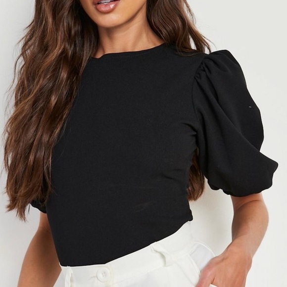 Boohoo TALL Puff Sleeve Black Bodysuit - Picture 2 of 5
